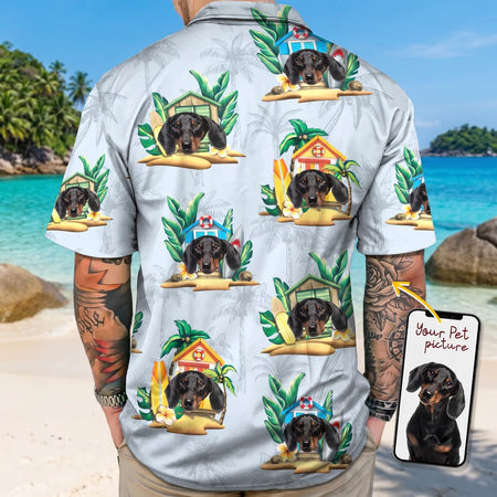 Custom Dog Tropical Mens Hawaiian Shirt - design close up view