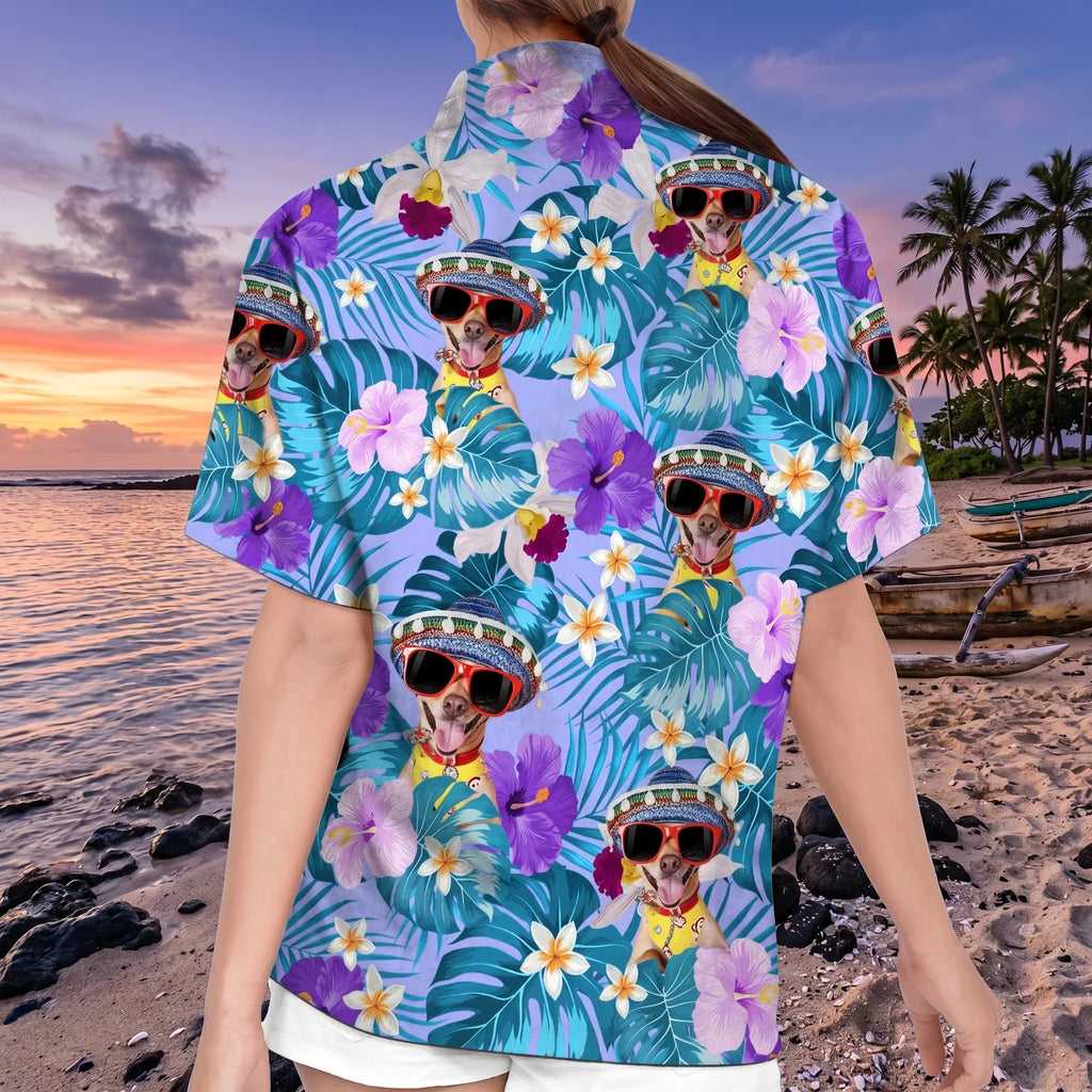 Custom Dog Photo Tropical Hawaiian Shirt - design close up view