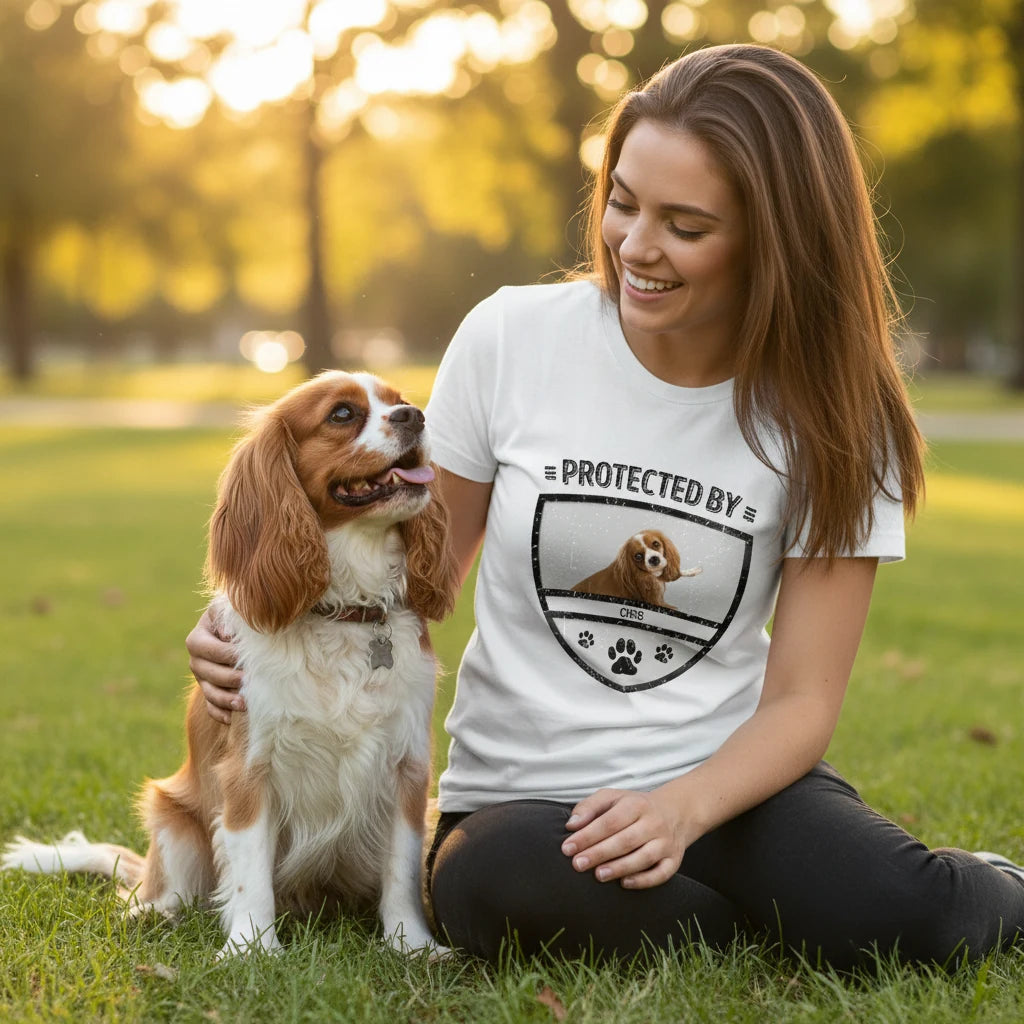Custom Protected Kid Dog T-Shirt - detail view of personalized print