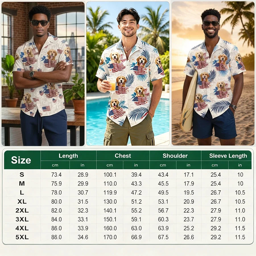 Custom Dog Cat America Hawaiian Shirt - fabric material detail