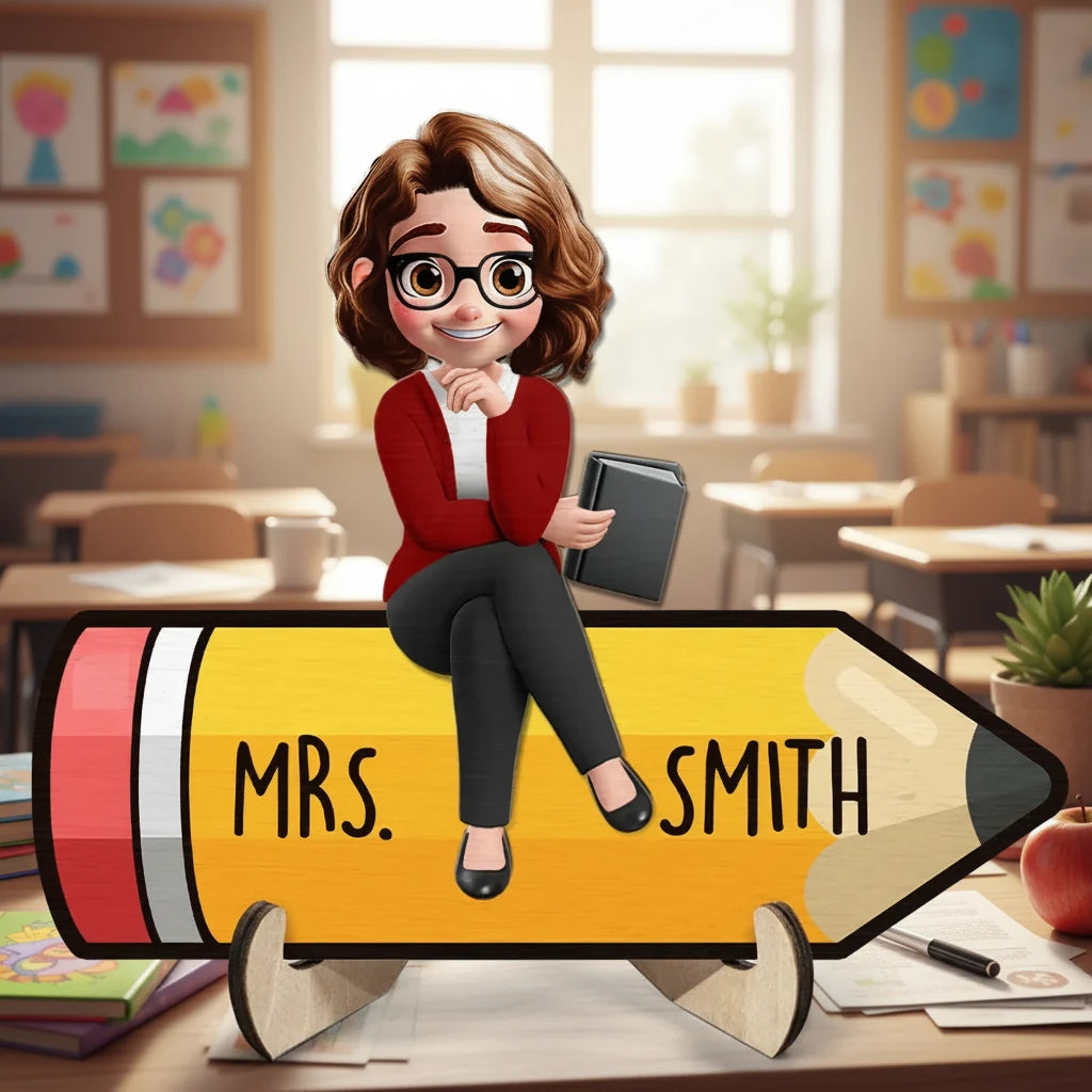 Teacher On Pencil - Wooden Signs - main product view with custom photo design