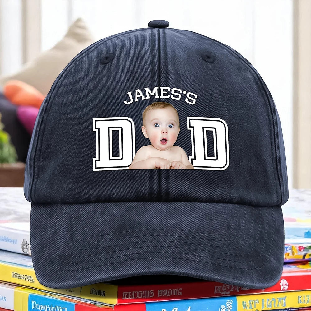 Custom Photo Kid Dad Baseball Cap - design close up view