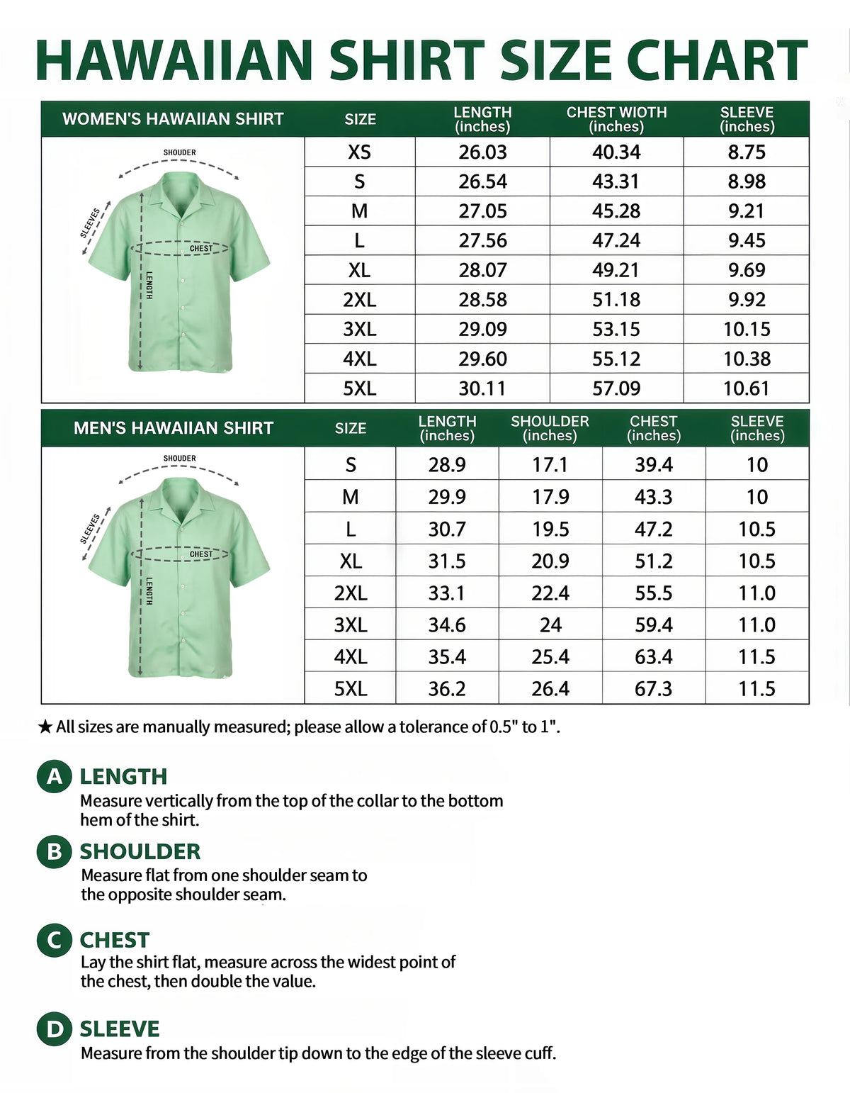 Custom America Hawaiian Shirt Hawaiian Shirt - size chart