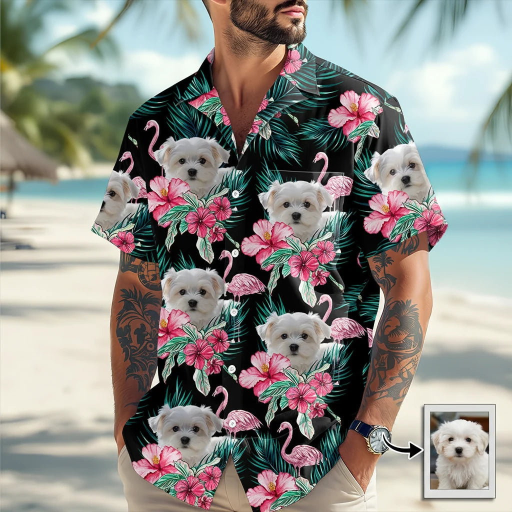 Custom Funny Photo Dog Hawaiian Shirt - main product view with custom photo design