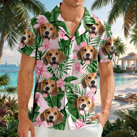 Custom Funny Face Dog Hawaiian Shirt - design close up view