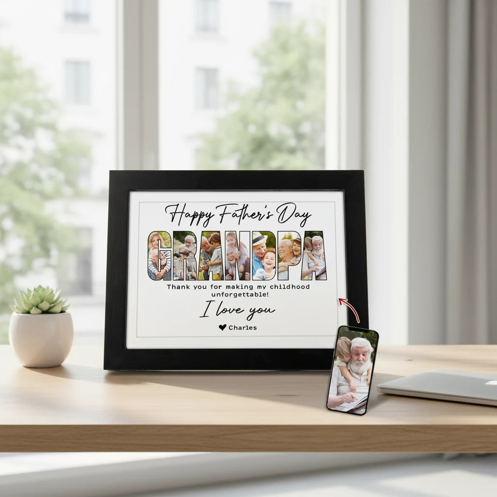 Custom Photo Happy Father'S Picture Frame - detail view of personalized print