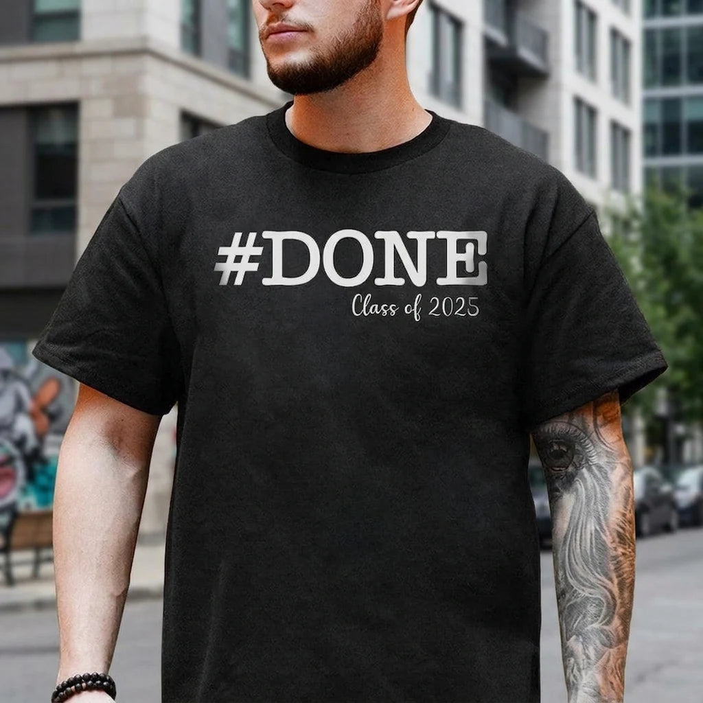 Custom Done Class 2026 T-shirt - main product view with custom photo design