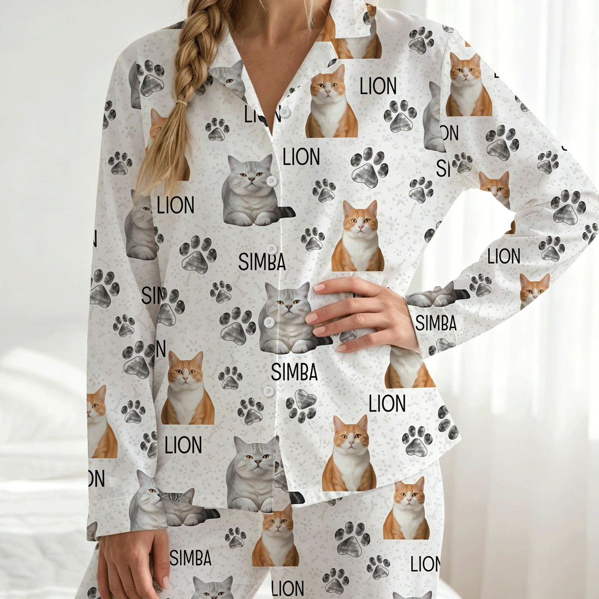 Custom Cat Photo Personalized Pajama Set - main product view with custom photo design