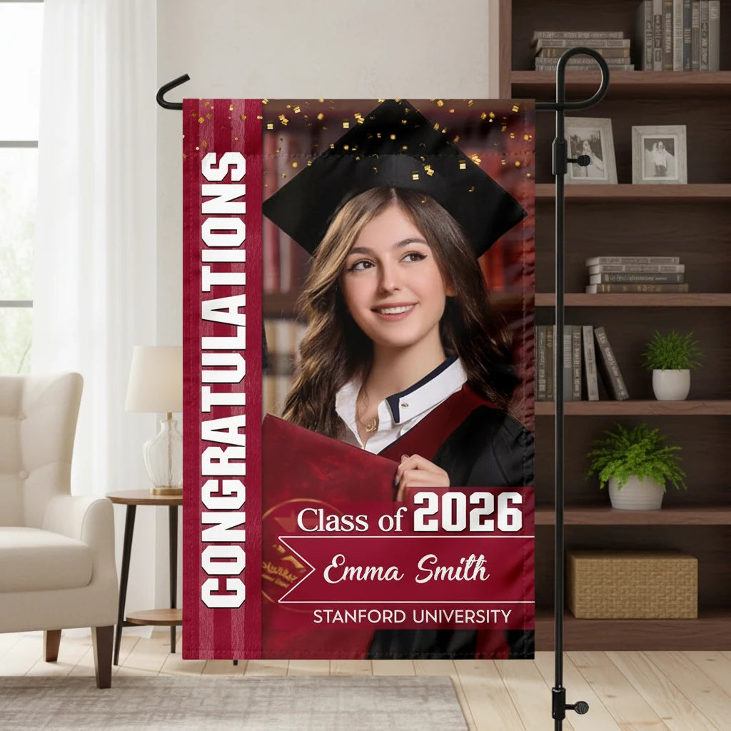 Custom Congratulations Class 2026 Garden Flag - design close up view