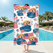 Custom Dog Independence Day Beach Towel - fabric material detail