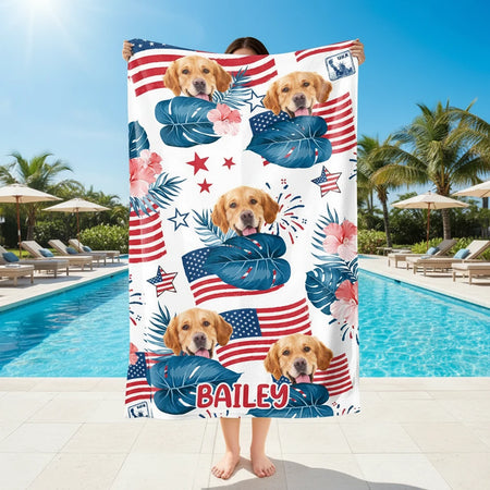 Custom Dog Independence Day Beach Towel - fabric material detail