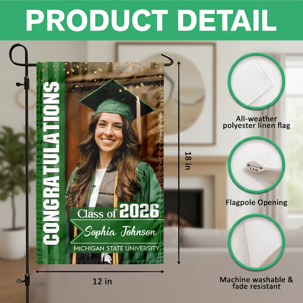 Custom Congratulations Class 2026 Garden Flag - product care and notice