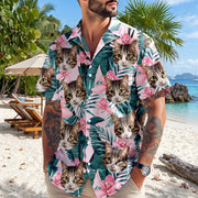 Custom Funny Face Cat Hawaiian Shirt - main product view with custom photo design
