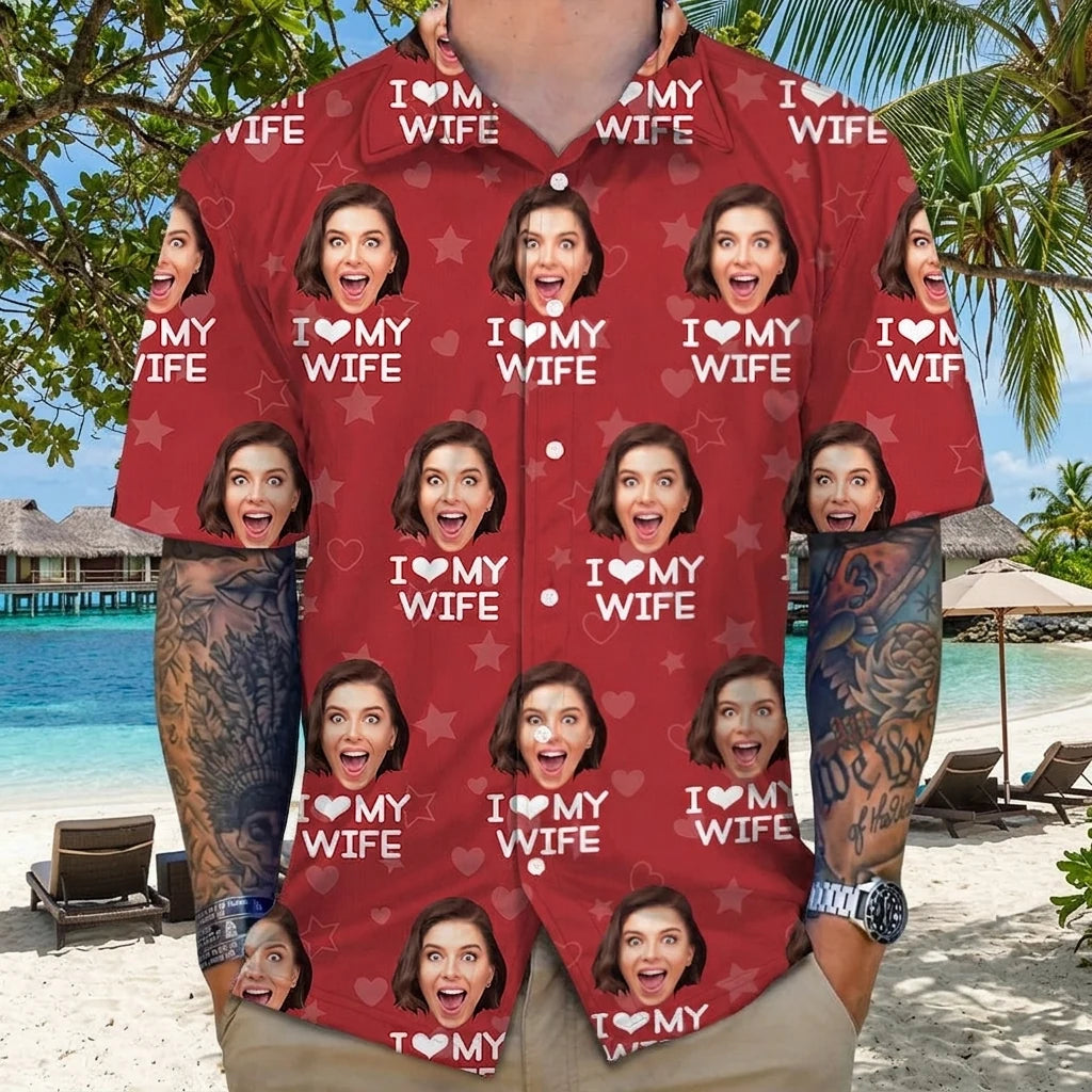 Custom Love My Girlfriend Hawaiian Shirt - main product view with custom photo design
