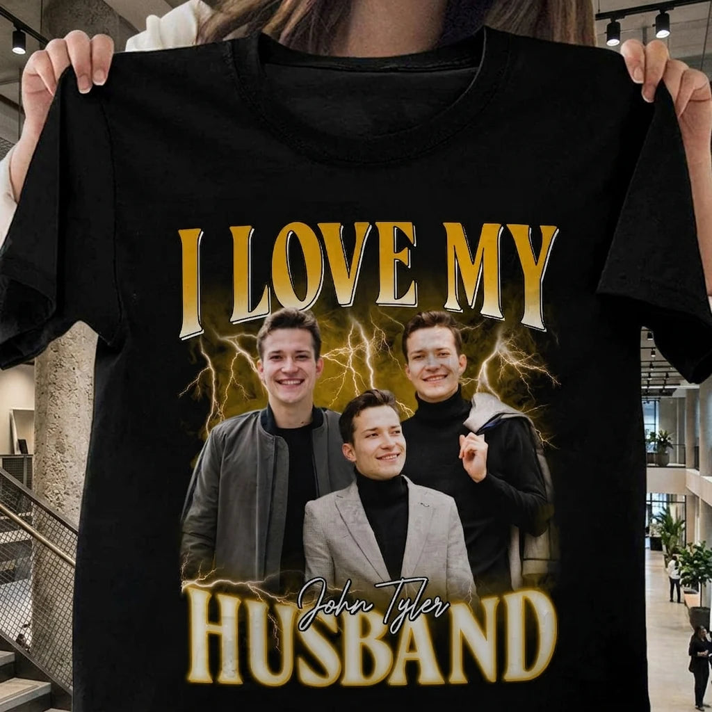 Custom Love My Husband T-shirt - main product view with custom photo design