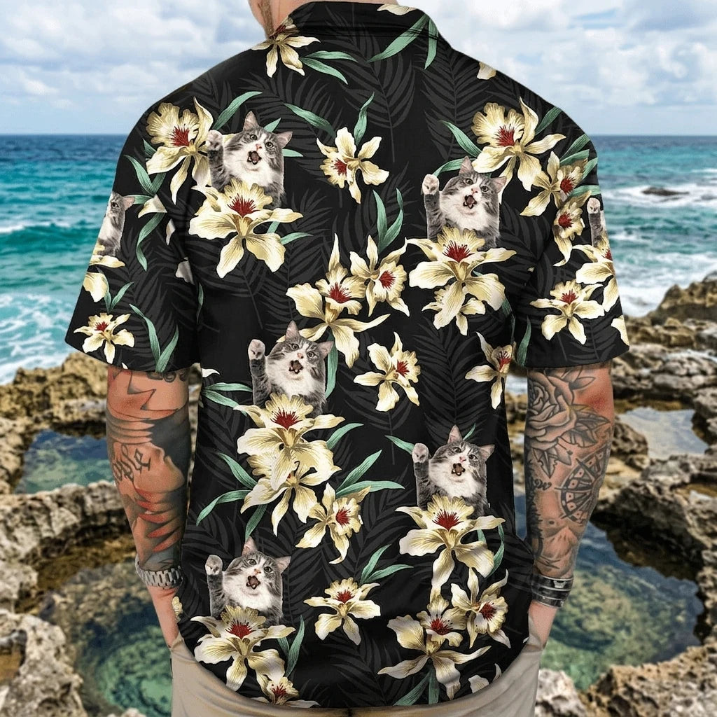 Custom Cat Lily Flowers Hawaiian Shirt - product care and notice