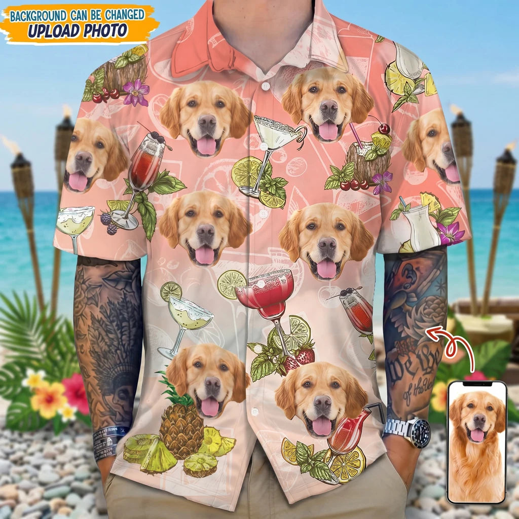 Custom Dog Cocktail Glasses Hawaiian Shirt - detail view of personalized print