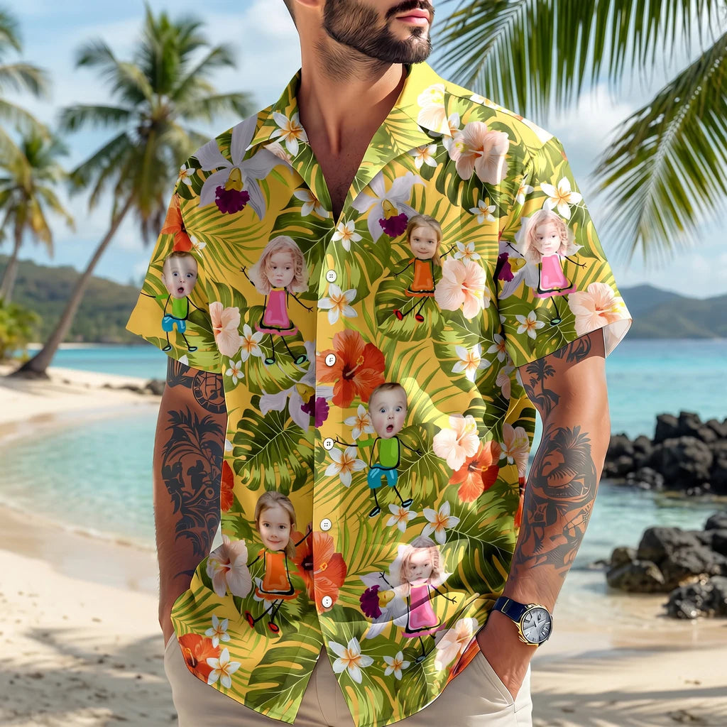 Custom Funny Kids Family Hawaiian Shirt - design close up view