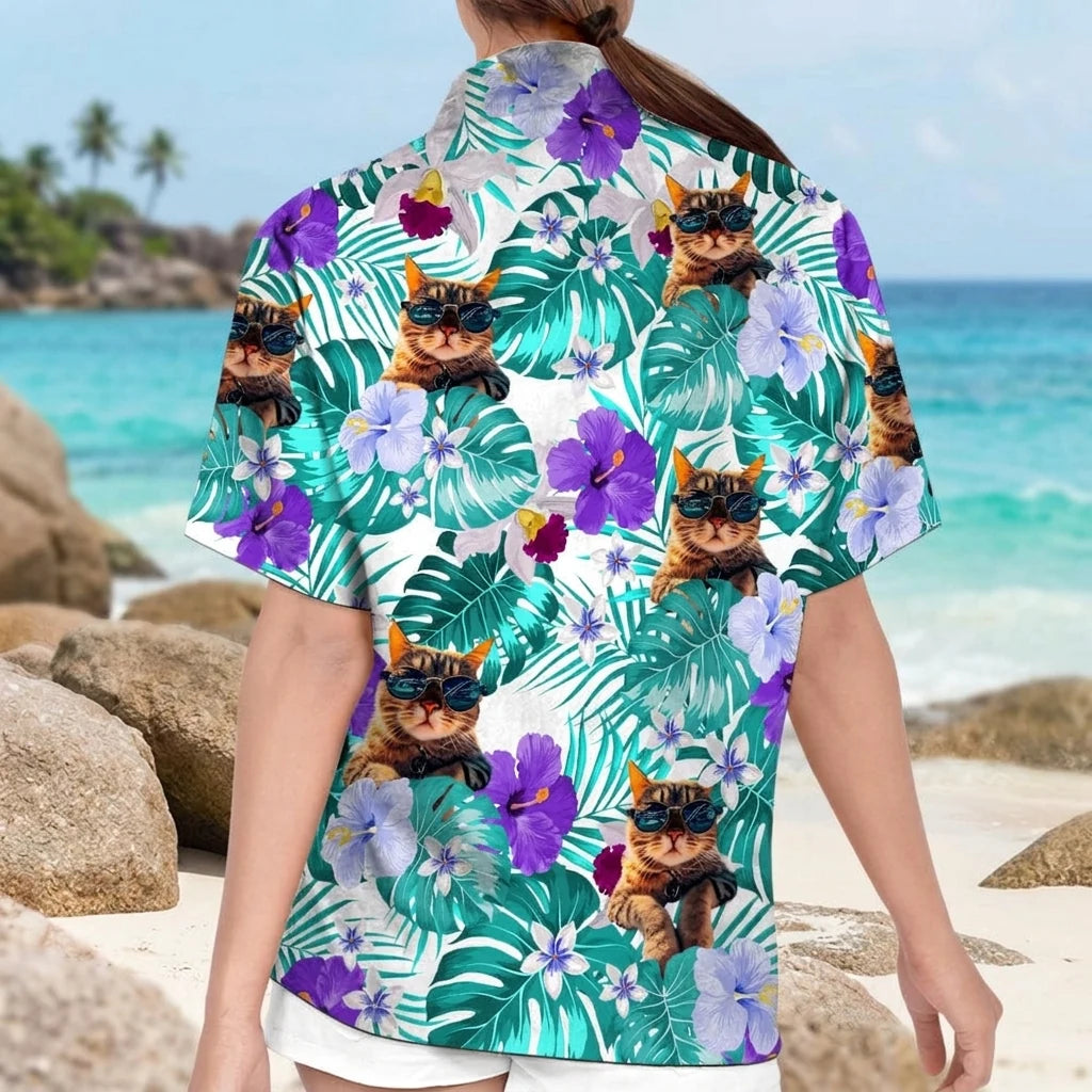 Custom Cat Tropical Hawaiian Hawaiian Shirt - white background product photo