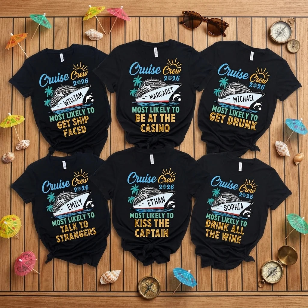 Custom Name Cruise Crew T-shirt - product care and notice