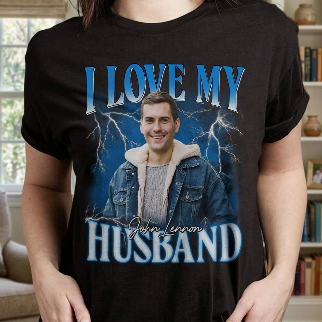 Custom Love My Husband T-shirt - white background product photo