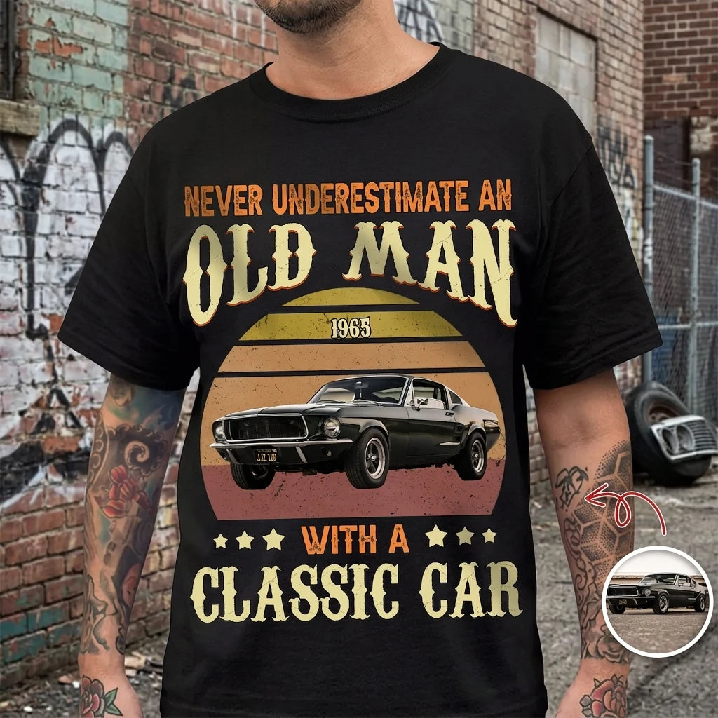 Custom Car Never Underestimate T-Shirt - white background product photo