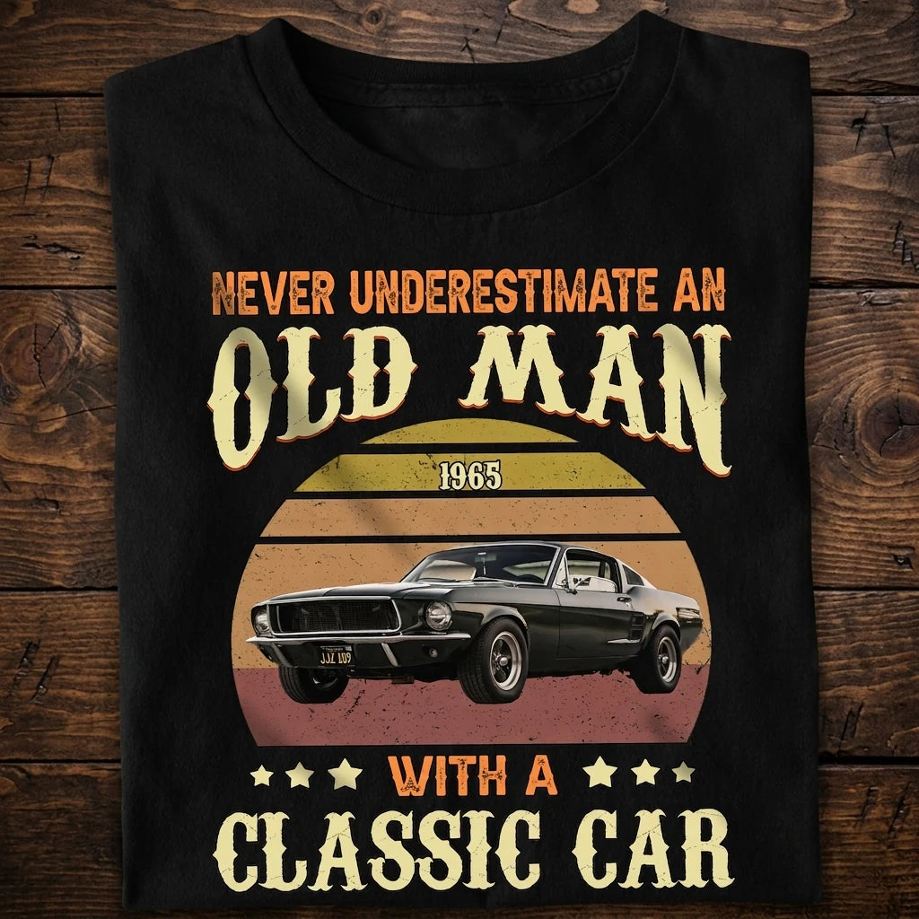 Custom Car Never Underestimate T-Shirt - size chart