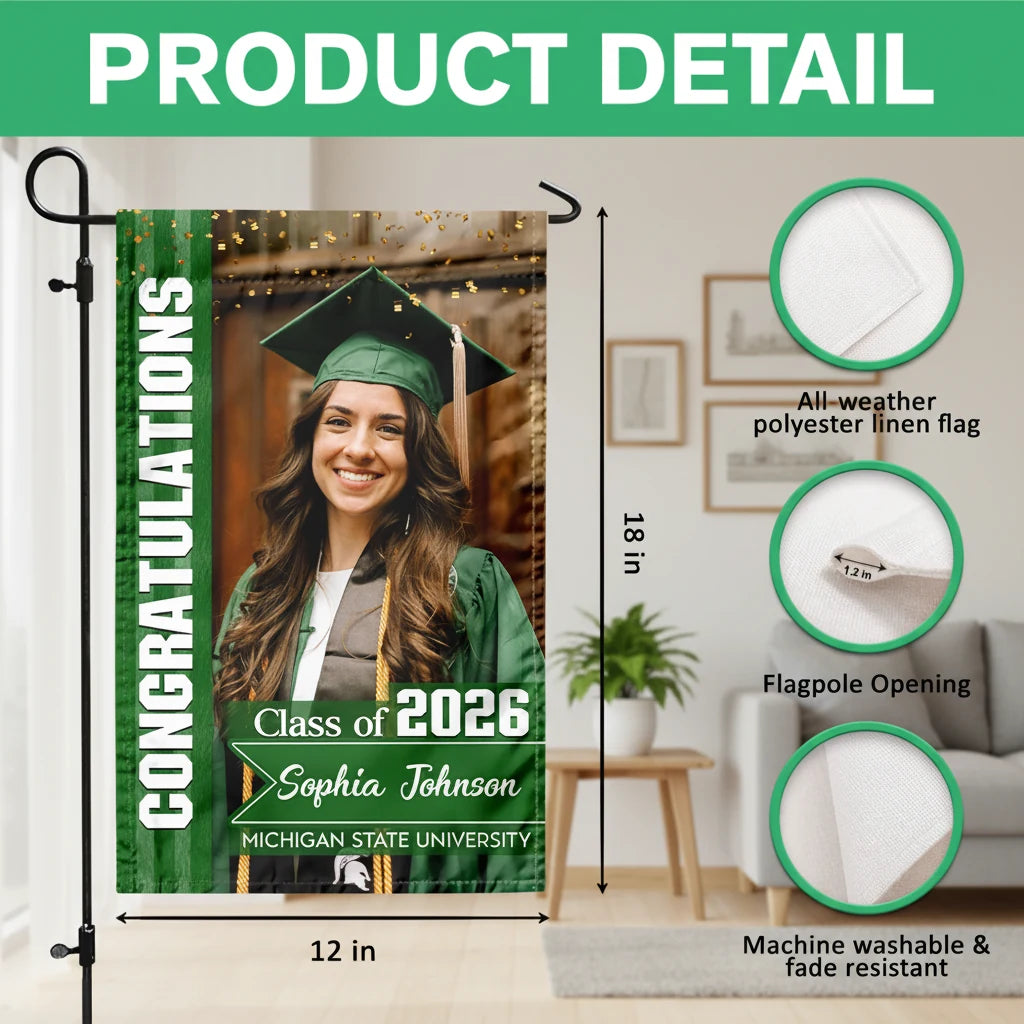 Custom Congratulations Class 2026 Garden Flag - product care and notice
