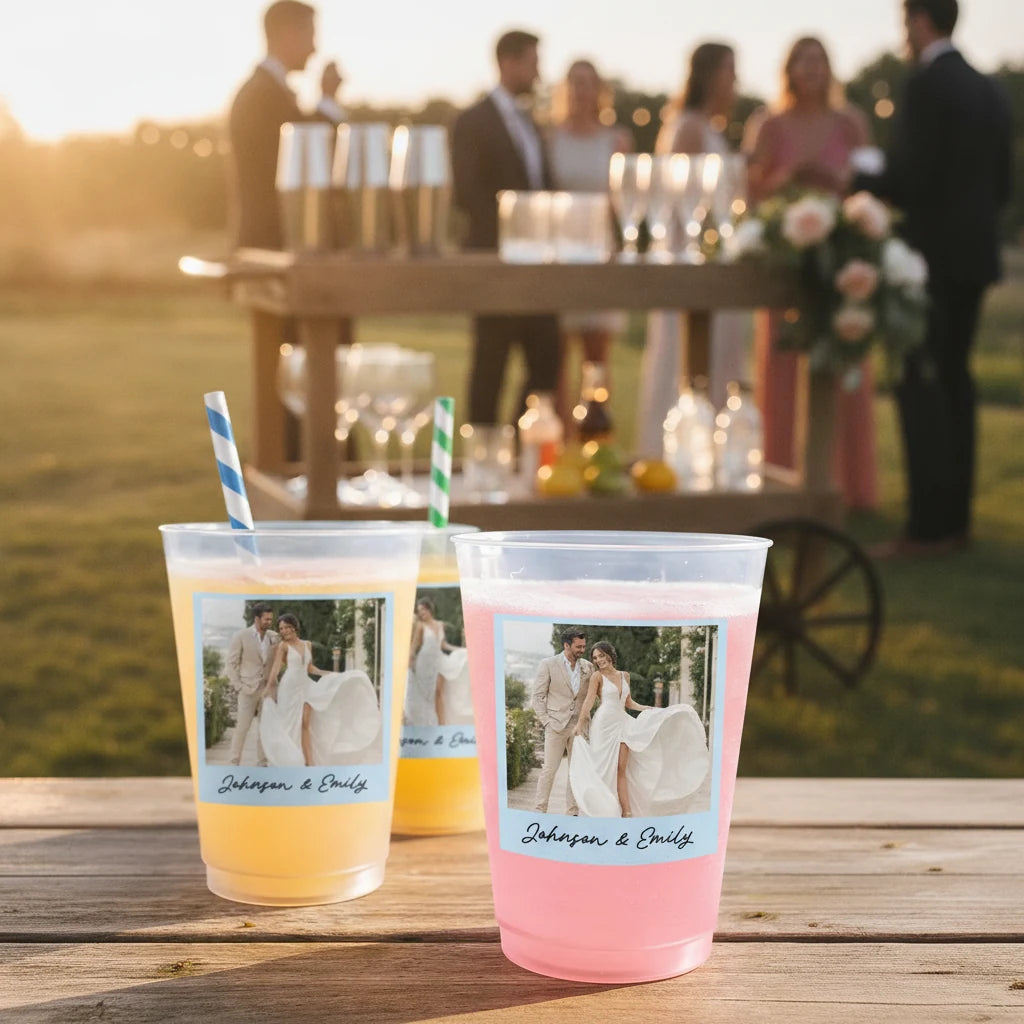 Custom Photo Vintage Couples Wedding Personalized Frosted Cups close-up detail
