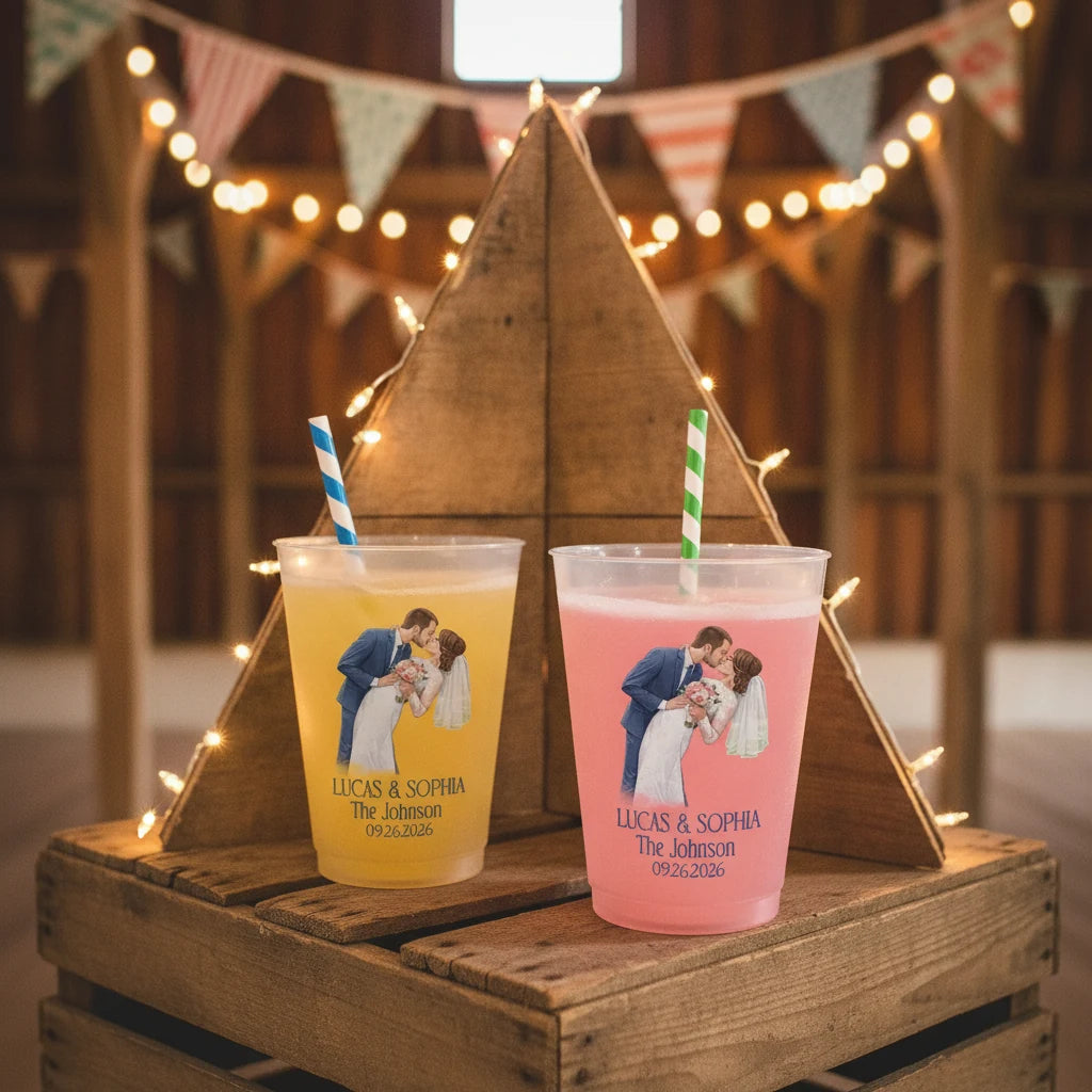 Custom Photo Portrait Couples Wedding Party Personalized Frosted Cups product on white background