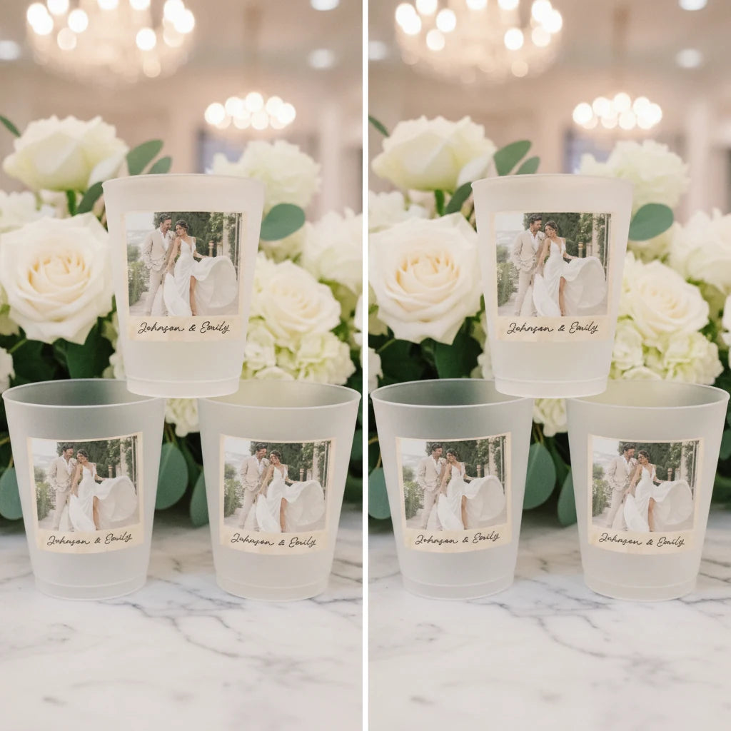 Custom Photo Vintage Couples Wedding Personalized Frosted Cups size chart
