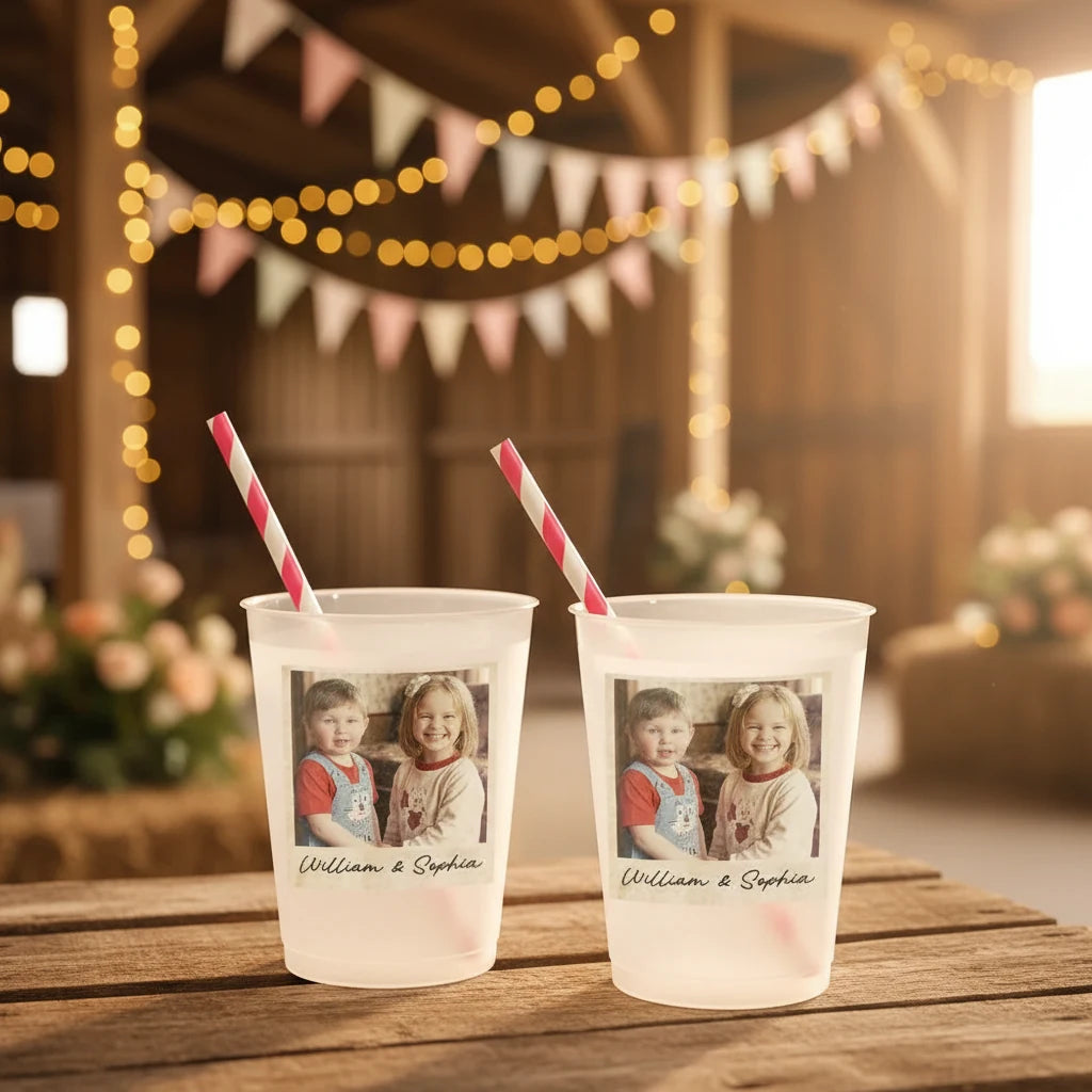 Custom Photo Vintage Couples Wedding Personalized Frosted Cups close-up detail