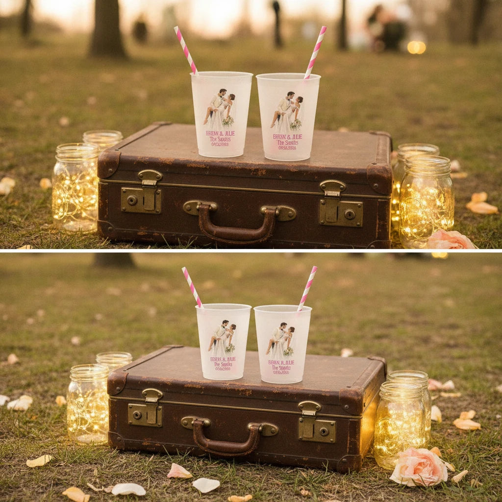 Custom Photo Portrait Couples Wedding Party Personalized Frosted Cups care instructions