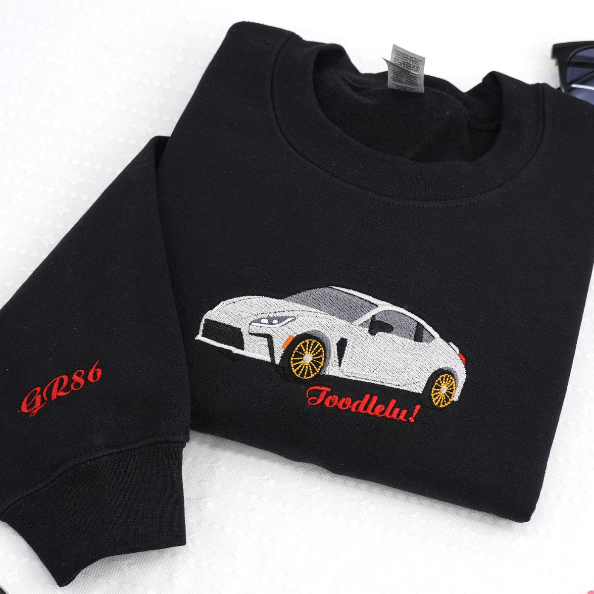 Custom Embroidered Car Hoodie, Sweatshirt - white background product photo
