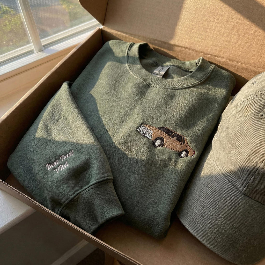 Custom Embroidered Car Hoodie, Sweatshirt - detail view of personalized print