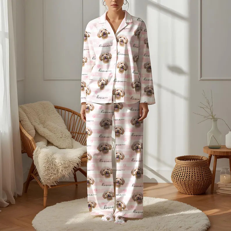 Custom Photo Upload Pajamas with Pink Stripes PA01