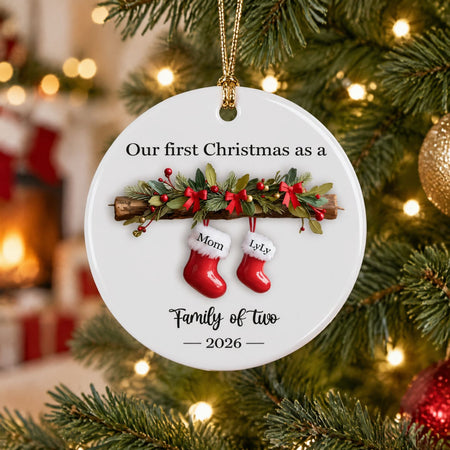 Custom Personalized Ceramic Ornament with Holiday Stockings & Garland J8N83