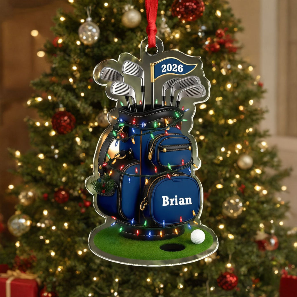Custom Personalized Acrylic Ornament with Golf Bag & Christmas Lights 5YV5X