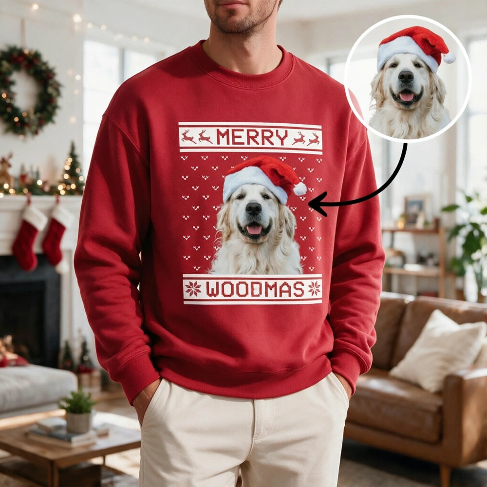 Custom Photo Upload Merry Woofmas Sweatshirt with Reindeer & Snowflakes YJ52U