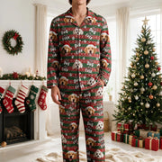 Custom Photo Upload Pajamas with Best Dog Dad Ever & Santa Hats LPOE9