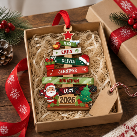 Custom Personalized Wood Ornament with Christmas Tree & Santa 8RV9W