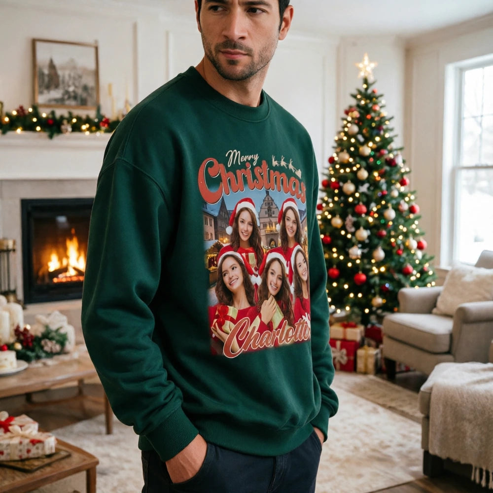 Custom Human Face Merry Christmas Sweatshirt — Christmas Gift WTKJ8
