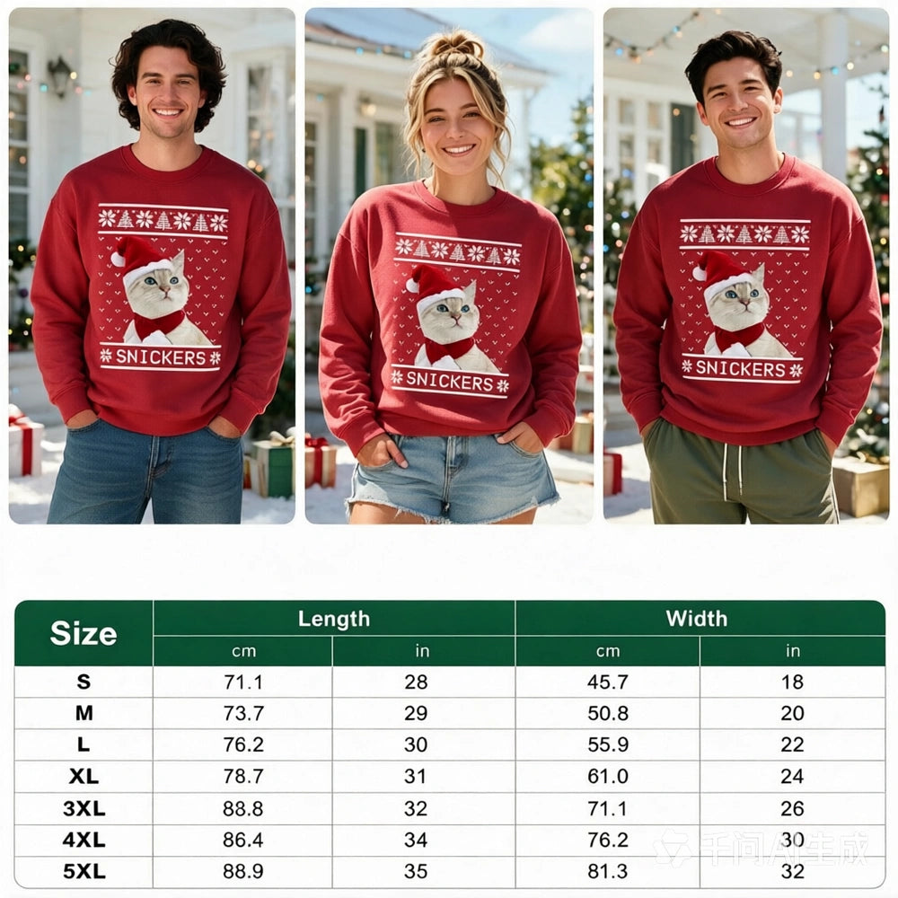 Custom Photo Upload Sweatshirt with Snickers Ugly Christmas Sweater Design E4TQK