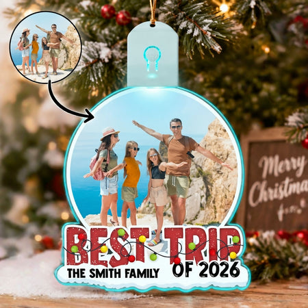 Custom Photo Upload Acrylic Ornament with Best Trip Text MQGQ4