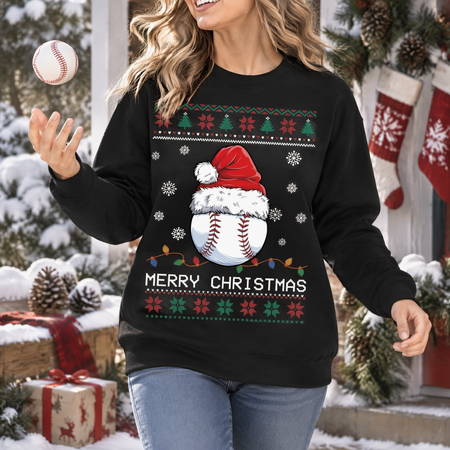 Custom Personalized Baseball Merry Christmas Ugly Sweater Sweatshirt CWQWR