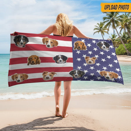 Custom Photo America Flag Dog Beach Towel YTXBG
