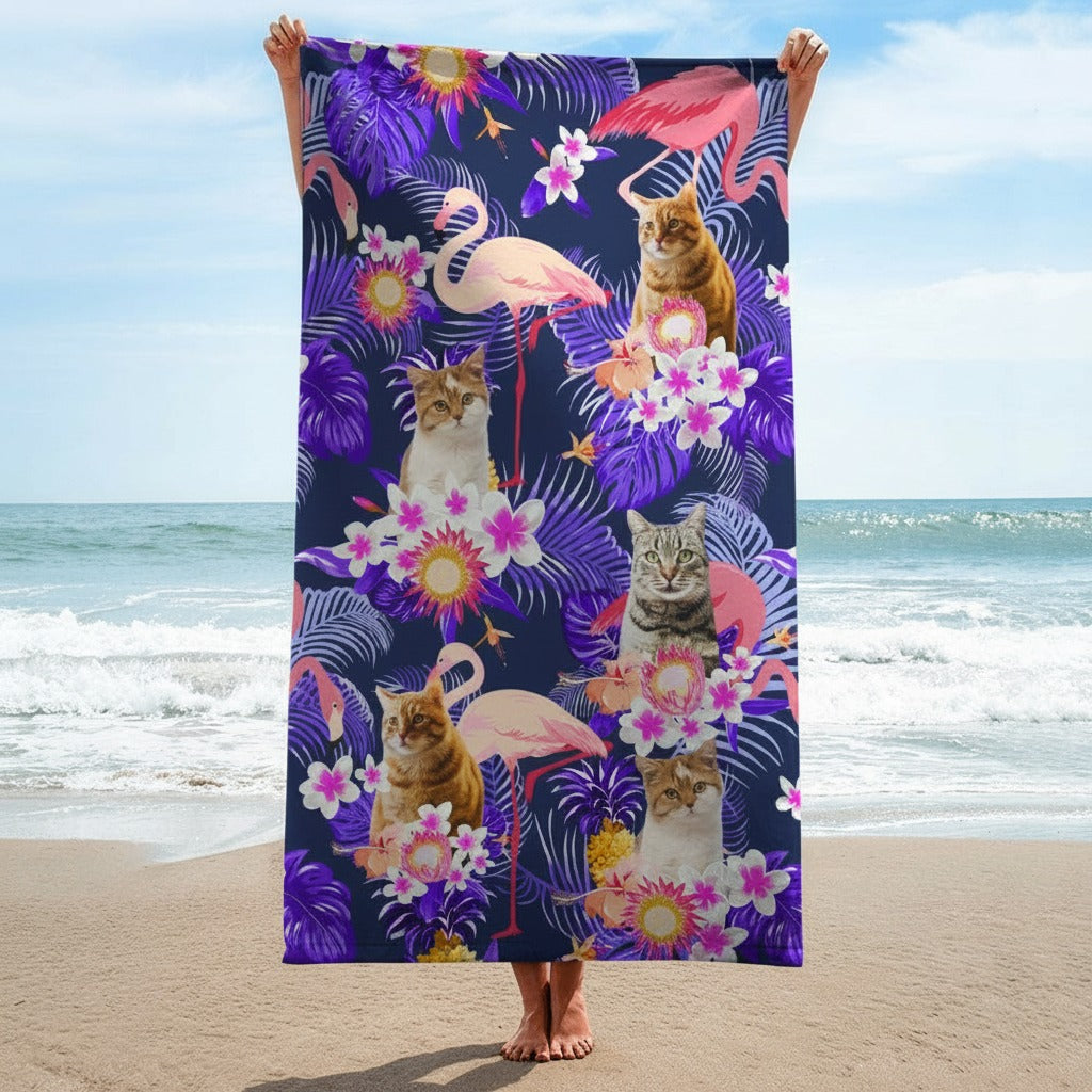Custom Funny Cat Photo Aloha Beach Towel JJZ0A