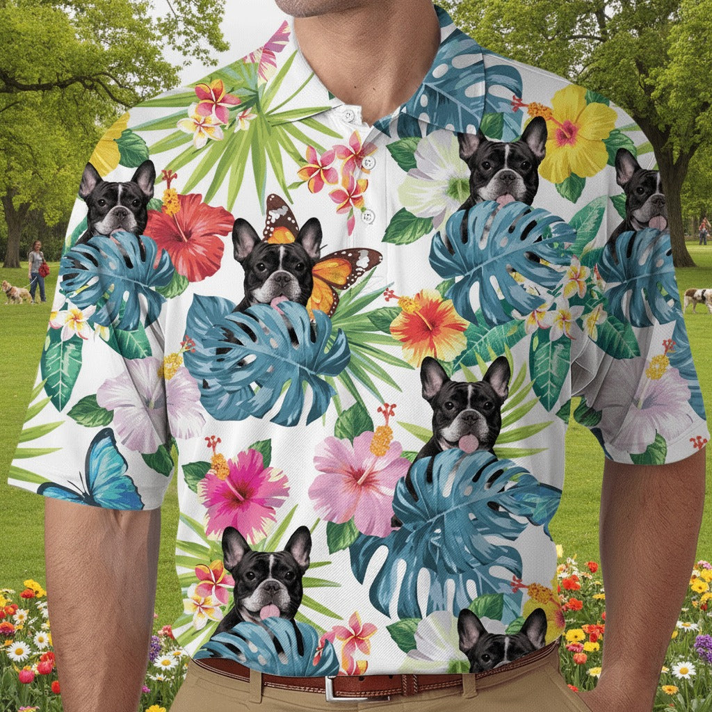 Custom Photo With Tropical Pattern Dog Polo Shirt ADYX8