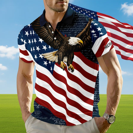 Custom Name Eagle US Flag Patriotic Polo Shirt HSSX4