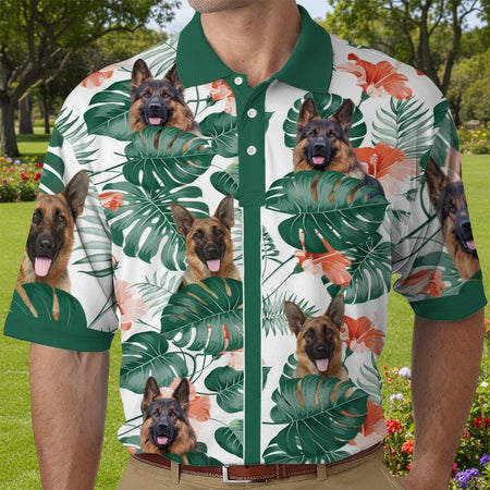 Custom Photo Tropical Style Dog Cat Polo Shirt WKBU4